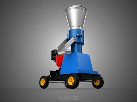MOBILE PELLET PRESS MILL MAKING MAKER MACHINE GASOLINE ENGINE 4W 3D Model