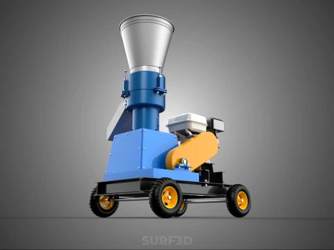 MOBILE PELLET PRESS MILL MAKING MAKER MACHINE GASOLINE ENGINE 4W 3D Model
