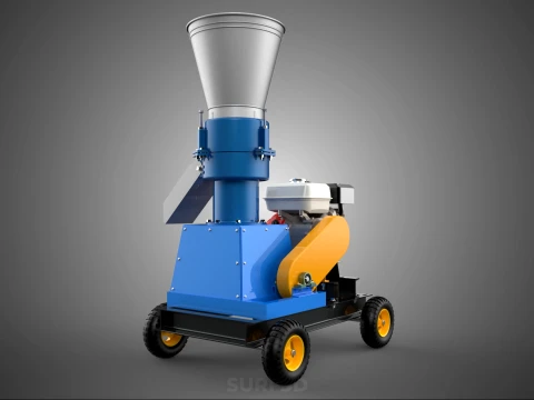 MOBILE PELLET PRESS MILL MAKING MAKER MACHINE GASOLINE ENGINE 4W 3D Model