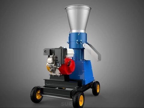 MOBILE PELLET PRESS MILL MAKING MAKER MACHINE GASOLINE ENGINE 4W 3D Model