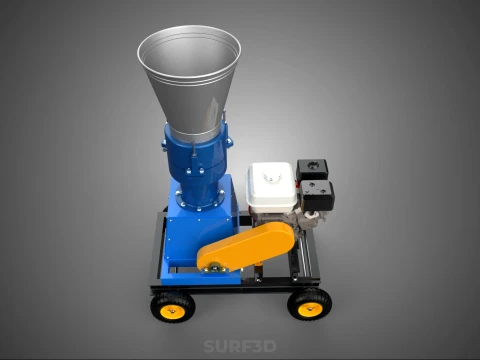 MOBILE PELLET PRESS MILL MAKING MAKER MACHINE GASOLINE ENGINE 4W 3D Model