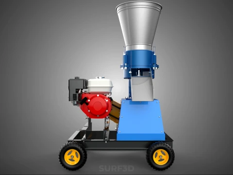 MOBILE PELLET PRESS MILL MAKING MAKER MACHINE GASOLINE ENGINE 4W 3D Model