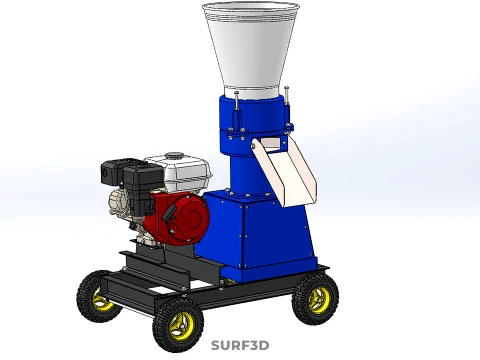 MOBILE PELLET PRESS MILL MAKING MAKER MACHINE GASOLINE ENGINE 4W 3D Model