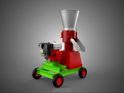 MOBILE PELLET PRESS MILL EXTRUSION MACHINE GASOLINE MOTOR ENGINE 3D Model