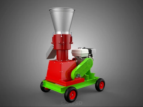 MOBILE PELLET PRESS MILL EXTRUSION MACHINE GASOLINE MOTOR ENGINE 3D Model