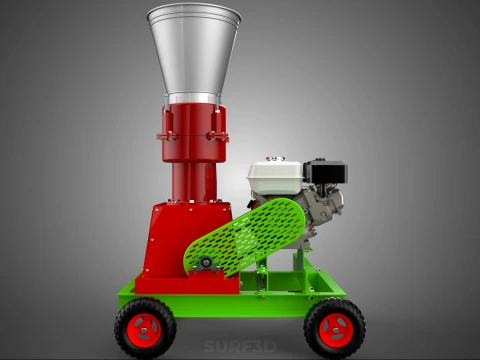 MOBILE PELLET PRESS MILL EXTRUSION MACHINE GASOLINE MOTOR ENGINE 3D Model