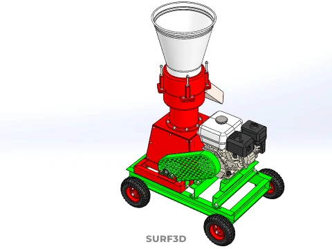 MOBILE PELLET PRESS MILL EXTRUSION MACHINE GASOLINE MOTOR ENGINE 3D Model