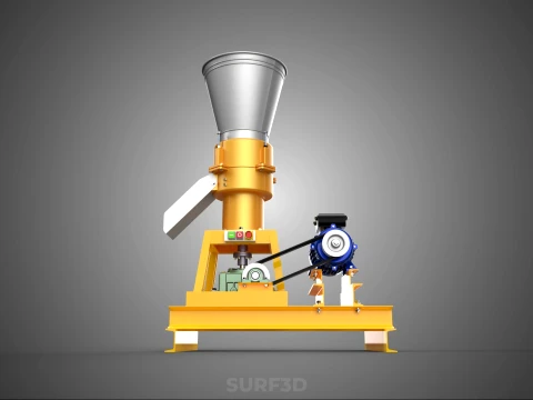 QUAD FOUR 4 COMPRESSION ROLLER FLATDIE PELLET PRESS MILL MACHINE 3D Model