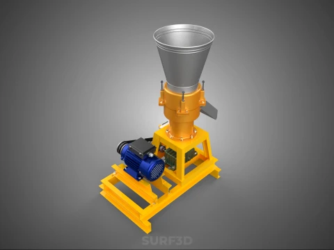 QUAD FOUR 4 COMPRESSION ROLLER FLATDIE PELLET PRESS MILL MACHINE 3D Model