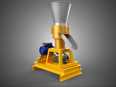 QUAD FOUR 4 COMPRESSION ROLLER FLATDIE PELLET PRESS MILL MACHINE 3D Model