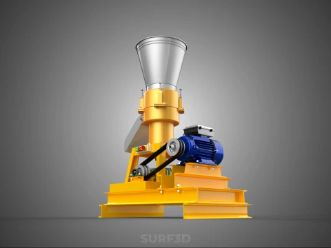 QUAD FOUR 4 COMPRESSION ROLLER FLATDIE PELLET PRESS MILL MACHINE 3D Model
