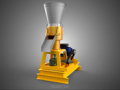 QUAD FOUR 4 COMPRESSION ROLLER FLATDIE PELLET PRESS MILL MACHINE 3D Model
