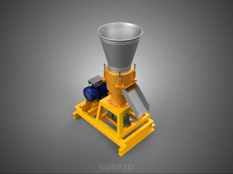 QUAD FOUR 4 COMPRESSION ROLLER FLATDIE PELLET PRESS MILL MACHINE 3D Model