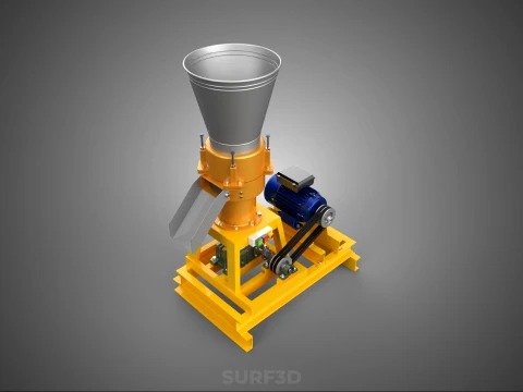 QUAD FOUR 4 COMPRESSION ROLLER FLATDIE PELLET PRESS MILL MACHINE 3D Model