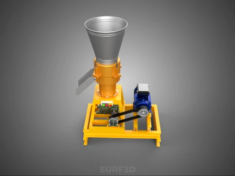 QUAD FOUR 4 COMPRESSION ROLLER FLATDIE PELLET PRESS MILL MACHINE 3D Model