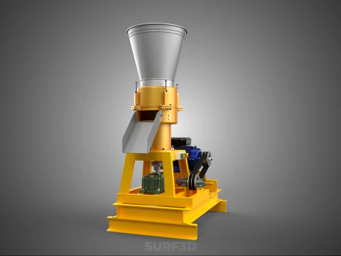 QUAD FOUR 4 COMPRESSION ROLLER FLATDIE PELLET PRESS MILL MACHINE 3D Model