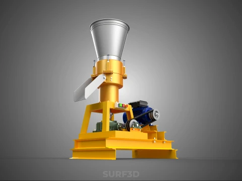 QUAD FOUR 4 COMPRESSION ROLLER FLATDIE PELLET PRESS MILL MACHINE 3D Model