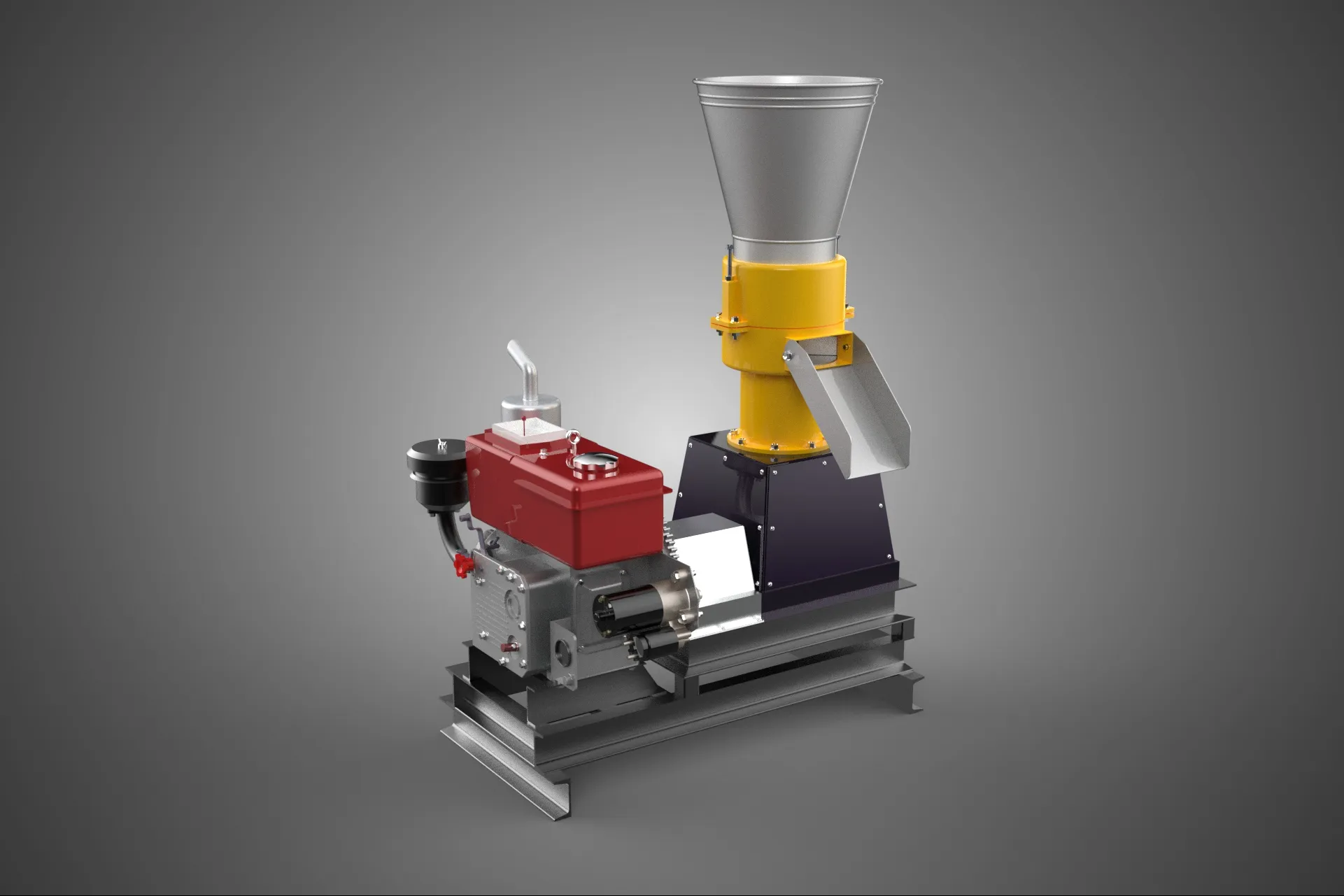 MOBILE PELLET PRESS MILL MACHINE DIESEL ENGINE ELECTRIC STARTER 3D Model .c4d .max .obj .3ds .fbx .stl .blend 