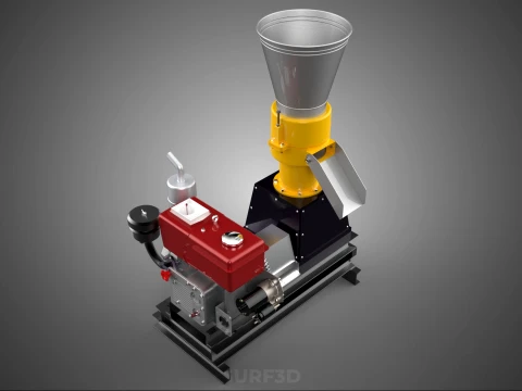 MOBILE PELLET PRESS MILL MACHINE DIESEL ENGINE ELECTRIC STARTER 3D Model