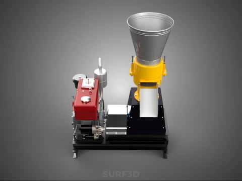 MOBILE PELLET PRESS MILL MACHINE DIESEL ENGINE ELECTRIC STARTER 3D Model