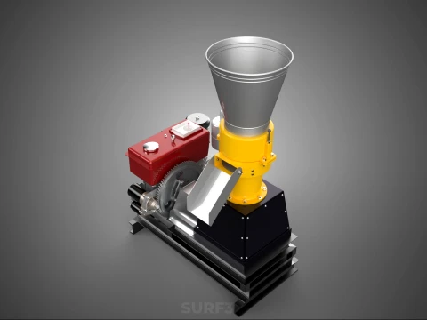 MOBILE PELLET PRESS MILL MACHINE DIESEL ENGINE ELECTRIC STARTER 3D Model