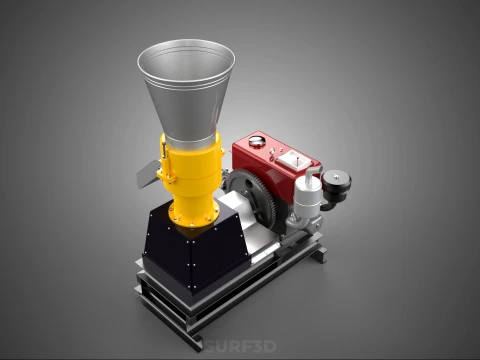 MOBILE PELLET PRESS MILL MACHINE DIESEL ENGINE ELECTRIC STARTER 3D Model