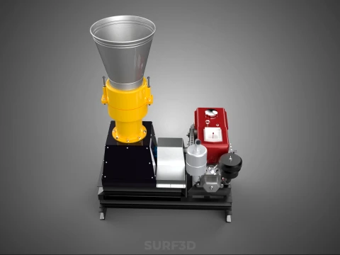 MOBILE PELLET PRESS MILL MACHINE DIESEL ENGINE ELECTRIC STARTER 3D Model