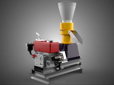 MOBILE PELLET PRESS MILL MACHINE DIESEL ENGINE ELECTRIC STARTER 3D Model