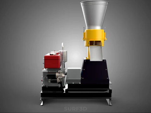 MOBILE PELLET PRESS MILL MACHINE DIESEL ENGINE ELECTRIC STARTER 3D Model