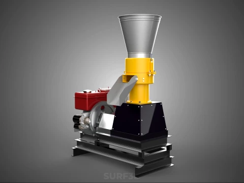 MOBILE PELLET PRESS MILL MACHINE DIESEL ENGINE ELECTRIC STARTER 3D Model