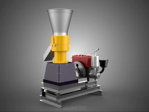 MOBILE PELLET PRESS MILL MACHINE DIESEL ENGINE ELECTRIC STARTER 3D Model