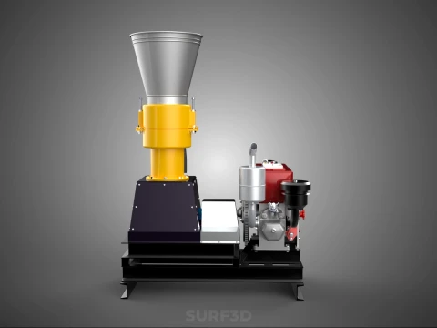 MOBILE PELLET PRESS MILL MACHINE DIESEL ENGINE ELECTRIC STARTER 3D Model