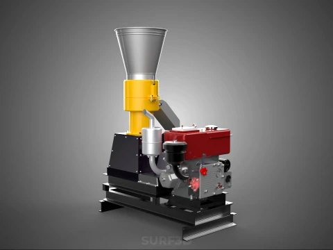 MOBILE PELLET PRESS MILL MACHINE DIESEL ENGINE ELECTRIC STARTER 3D Model