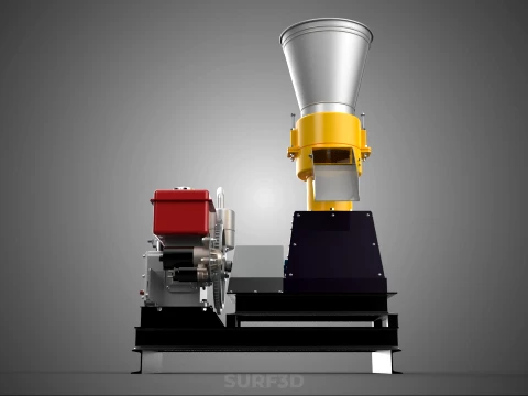 MOBILE PELLET PRESS MILL MACHINE DIESEL ENGINE ELECTRIC STARTER 3D Model