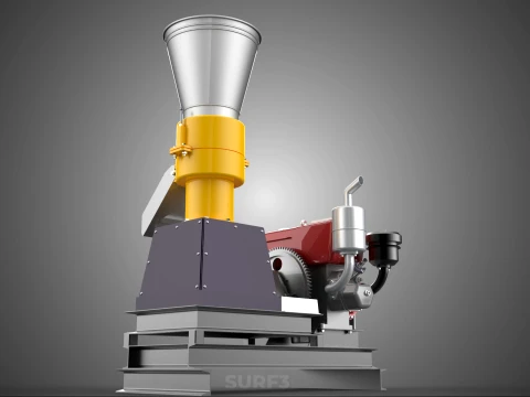 MOBILE PELLET PRESS MILL MACHINE DIESEL ENGINE ELECTRIC STARTER 3D Model