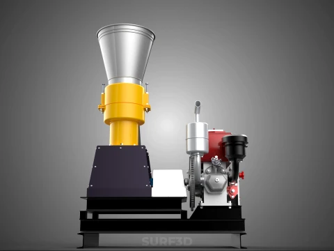 MOBILE PELLET PRESS MILL MACHINE DIESEL ENGINE ELECTRIC STARTER 3D Model