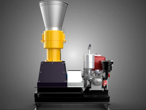 MOBILE PELLET PRESS MILL MACHINE DIESEL ENGINE ELECTRIC STARTER 3D Model