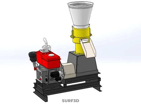 MOBILE PELLET PRESS MILL MACHINE DIESEL ENGINE ELECTRIC STARTER 3D Model