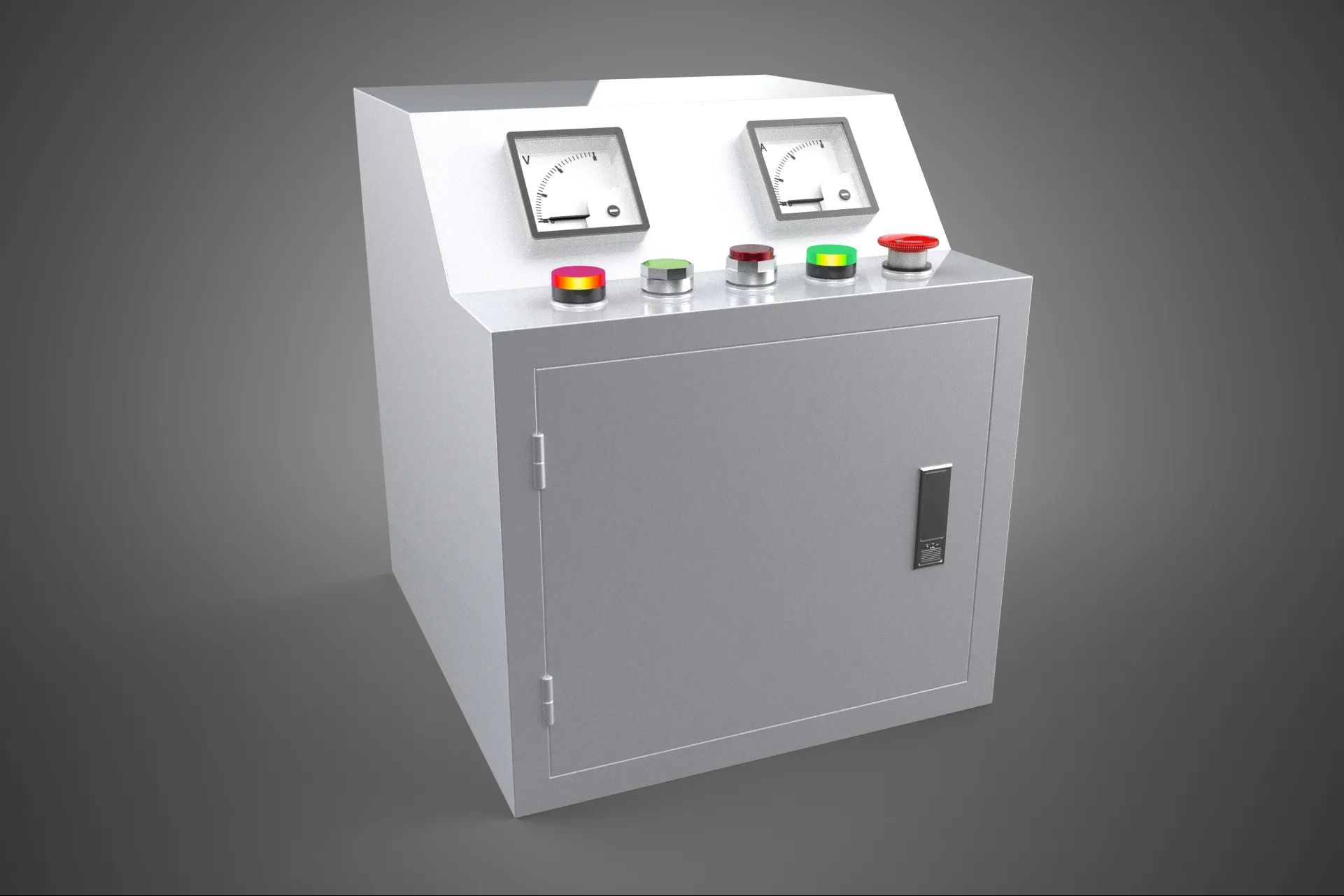 WHITE ELECTRIC POWER CONTROL PANEL BOX CABINET VOLTMETER AMMETER 3D Model .c4d .max .obj .3ds .fbx .stl .blend
