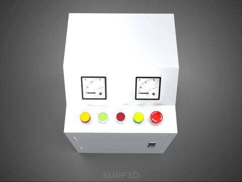 WHITE ELECTRIC POWER CONTROL PANEL BOX CABINET VOLTMETER AMMETER 3D Model