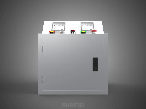 WHITE ELECTRIC POWER CONTROL PANEL BOX CABINET VOLTMETER AMMETER 3D Model