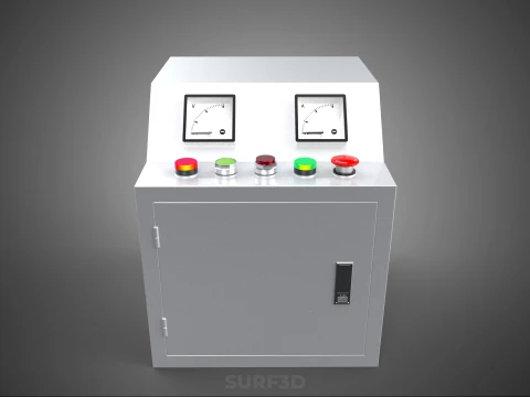 WHITE ELECTRIC POWER CONTROL PANEL BOX CABINET VOLTMETER AMMETER 3D Model