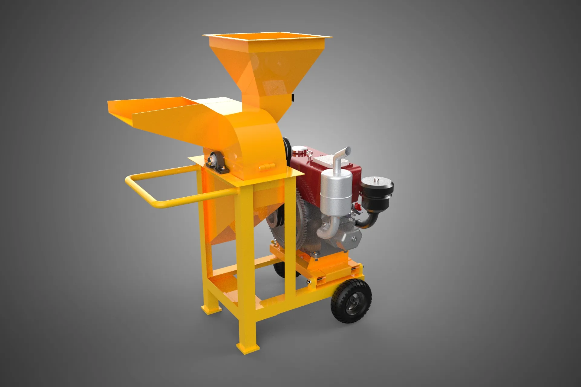 2 WHEEL MILL CHIPPING CUTTER MACHINE DIESEL ENGINE MOTOR HANDLE 3D Model .c4d .max .obj .3ds .fbx .stl .blend 
