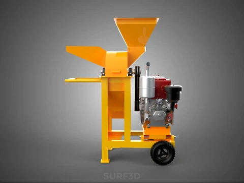 2 WHEEL MILL CHIPPING CUTTER MACHINE DIESEL ENGINE MOTOR HANDLE 3D Model