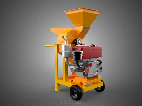 2 WHEEL MILL CHIPPING CUTTER MACHINE DIESEL ENGINE MOTOR HANDLE 3D Model