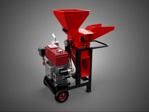 RED MOBILE DUAL HOPPER CHOPPER HAMMER MILL MACHINE DIESEL ENGINE 3D Model
