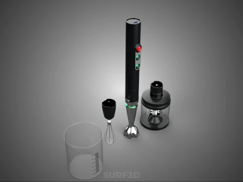 HAND IMMERSION BLENDER SET WHISK FOOD CHOPPER BEAKER ATTACHMENT 3D Model