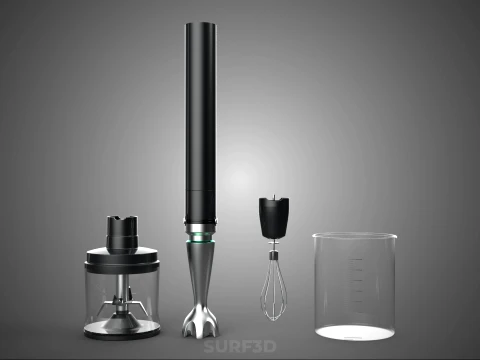 HAND IMMERSION BLENDER SET WHISK FOOD CHOPPER BEAKER ATTACHMENT 3D Model