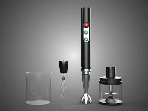 HAND IMMERSION BLENDER SET WHISK FOOD CHOPPER BEAKER ATTACHMENT 3D Model