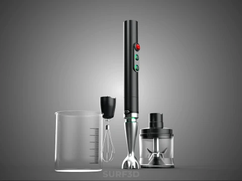 HAND IMMERSION BLENDER SET WHISK FOOD CHOPPER BEAKER ATTACHMENT 3D Model